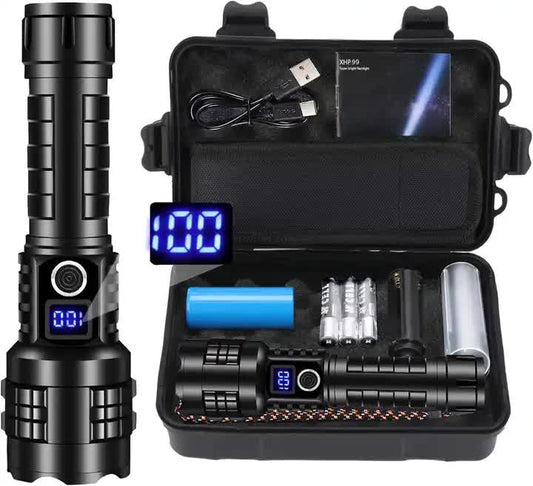NNEDSZ Gift Box LED Self-Defense Flashlight - Powerful Rechargeable Type-C LED Torch with Digital Display for Home & Outdoor Use